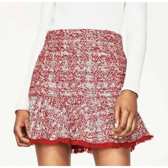 Zara Red Tweed Mini Skirt size XS - Picture 1 of 7